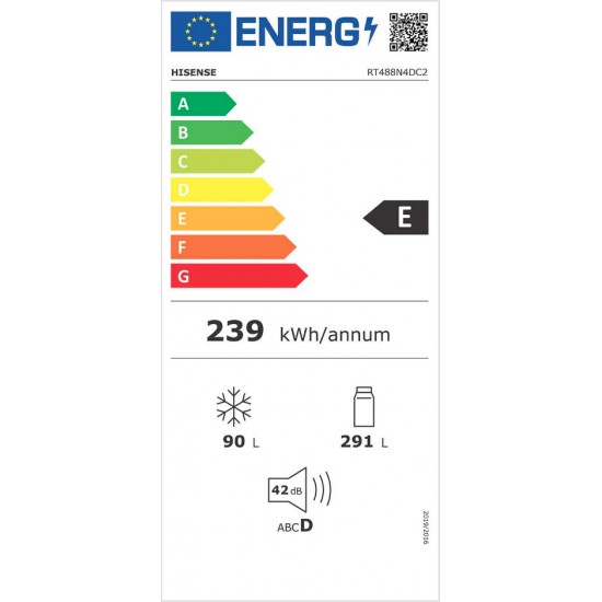 Hisense Ψυγείο Δίπορτο 381lt Total NoFrost Υ172xΠ70xΒ63.5εκ. Inox RT488N4DC2