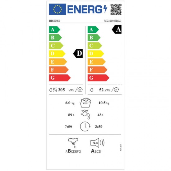 Hisense WD3S1043BW3 Πλυντήριο-Στεγνωτήριο Ρούχων 10.5kg/6kg Ατμού 1400 Στροφές Wi-Fi Hisense WD3S1043BW3 Πλυντήριο-Στεγνωτήριο Ρούχων 10.5kg/6kg Ατμού 1400 Στροφές Wi-Fi