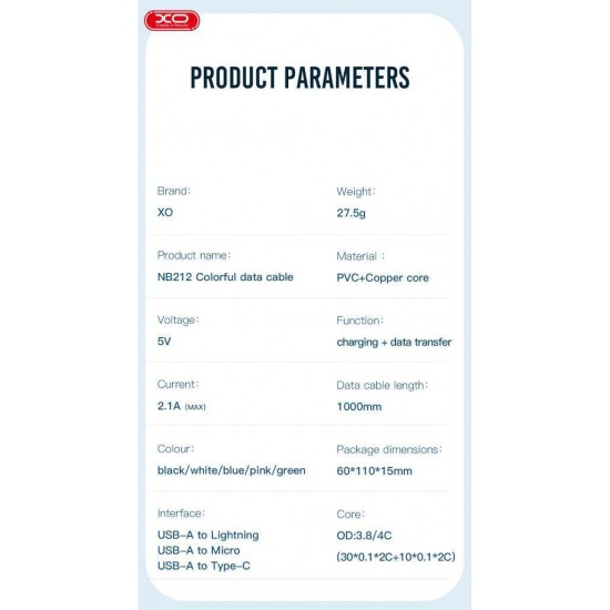 XO NB212 USB to Lightning Cable Ροζ 1m (16.005.0203) 249-0160