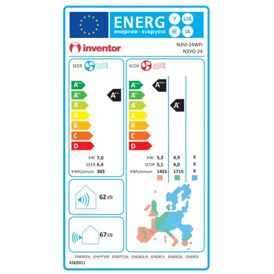 Inventor N3VI-24WFI/N3VO Neo III Κλιματιστικό Inverter 24000 BTU με Ιονιστή και WiFi