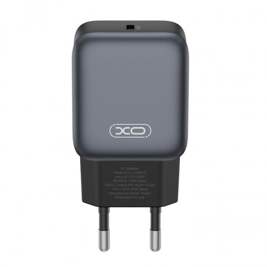 XO Φορτιστής Χωρίς Καλώδιο με Θύρα USB-C 20W Quick Charge 2.0 / Quick Charge 3.0 Μαύρος (L153) 249-0187