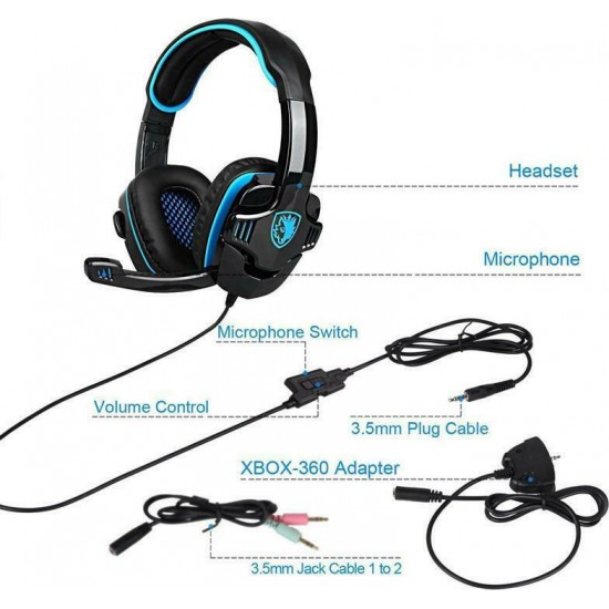 Sades SA-708GT Over Ear Gaming Headset με σύνδεση 3.5mm / 2x3.5mm Μπλε