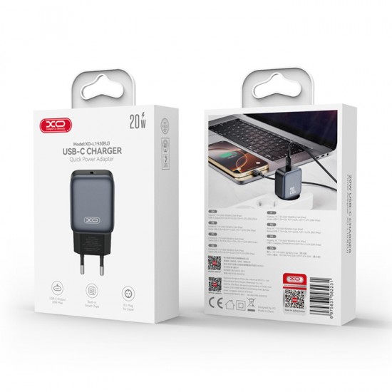 XO Φορτιστής Χωρίς Καλώδιο με Θύρα USB-C 20W Quick Charge 2.0 / Quick Charge 3.0 Μαύρος (L153) 249-0187