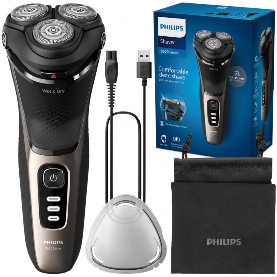 Philips Series 3000 S3242/12 Περιστρεφόμενη Ξυριστική Μηχανή Προσώπου Επαναφορτιζόμενη