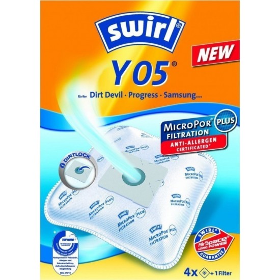 Swirl Y05 Σακούλες Σκούπας 4τμχ Συμβατή με Σκούπα Dirt Devil / Samsung