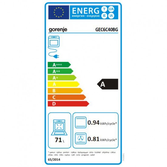 Gorenje GEC6C40BG Κουζίνα 71lt με Κεραμικές Εστίες Π60εκ. Μαύρη