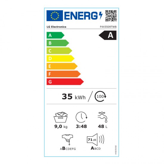LG Πλυντήριο Ρούχων 9kg με Τεχνολογία Ατμού 1400 Στροφών AI Wash F4X5509TWB