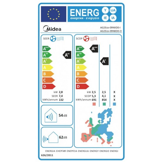 Midea Κλιματιστικό Inverter 9000 BTU A+++/A++ με Ιονιστή και WiFi AG2Eco-09NXD0-I/AG2Eco-09N8D0-O