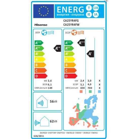 Hisense Easy Smart CA25YR4FG/CA25YR4FW Κλιματιστικό Inverter 9000 BTU A++/A+