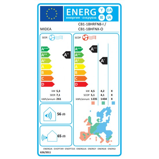 Midea Breezeless E CB1-18HRFN8-I/CB1-18HFNX-O Κλιματιστικό Inverter 18000 BTU A+++/A++ με Τεχνητή Νοημοσύνη