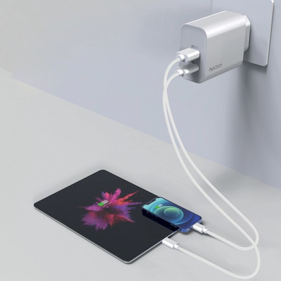 NOD Φορτιστής Χωρίς Καλώδιο με Θύρα USB-A και Θύρα USB-C 30W Quick Charge 3.0 Λευκός (E-WALL AC30)