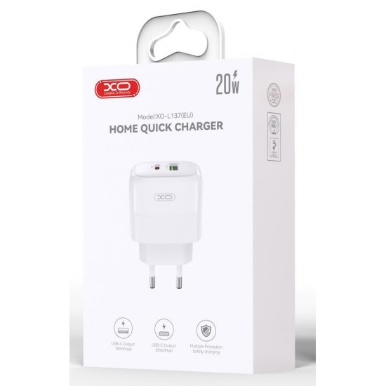XO Φορτιστής Χωρίς Καλώδιο με Θύρα USB-A και Θύρα USB-C 20W Power Delivery Λευκός (L137) 249-0180 XO Φορτιστής Χωρίς Καλώδιο με Θύρα USB-A και Θύρα USB-C 20W Power Delivery Λευκός (L137) 249-0180