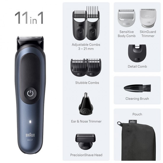 Braun All-in-one Series 7 Σετ Επαναφορτιζόμενης Κουρευτικής Μηχανής Μαύρο AIO7540