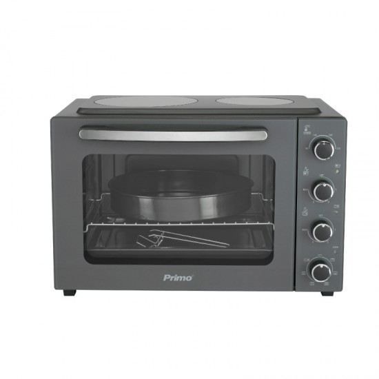 Primo Φουρνάκι PREO-40456NS Με 2 Κεραμικές Εστίες 50L Με Αέρα & Υάλινη Πρόσοψη Ανθρακί