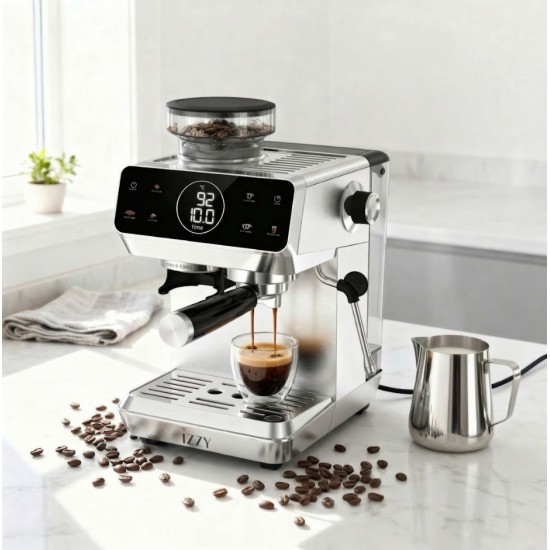 Izzy Αυτόματη Μηχανή Espresso 1500W Πίεσης 20bar με Μύλο Άλεσης Μαύρη IZ-6029