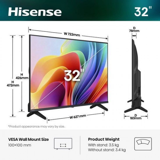 Hisense Smart Τηλεόραση 32" Full HD LED 32A4S HDR (2026) 32A4S